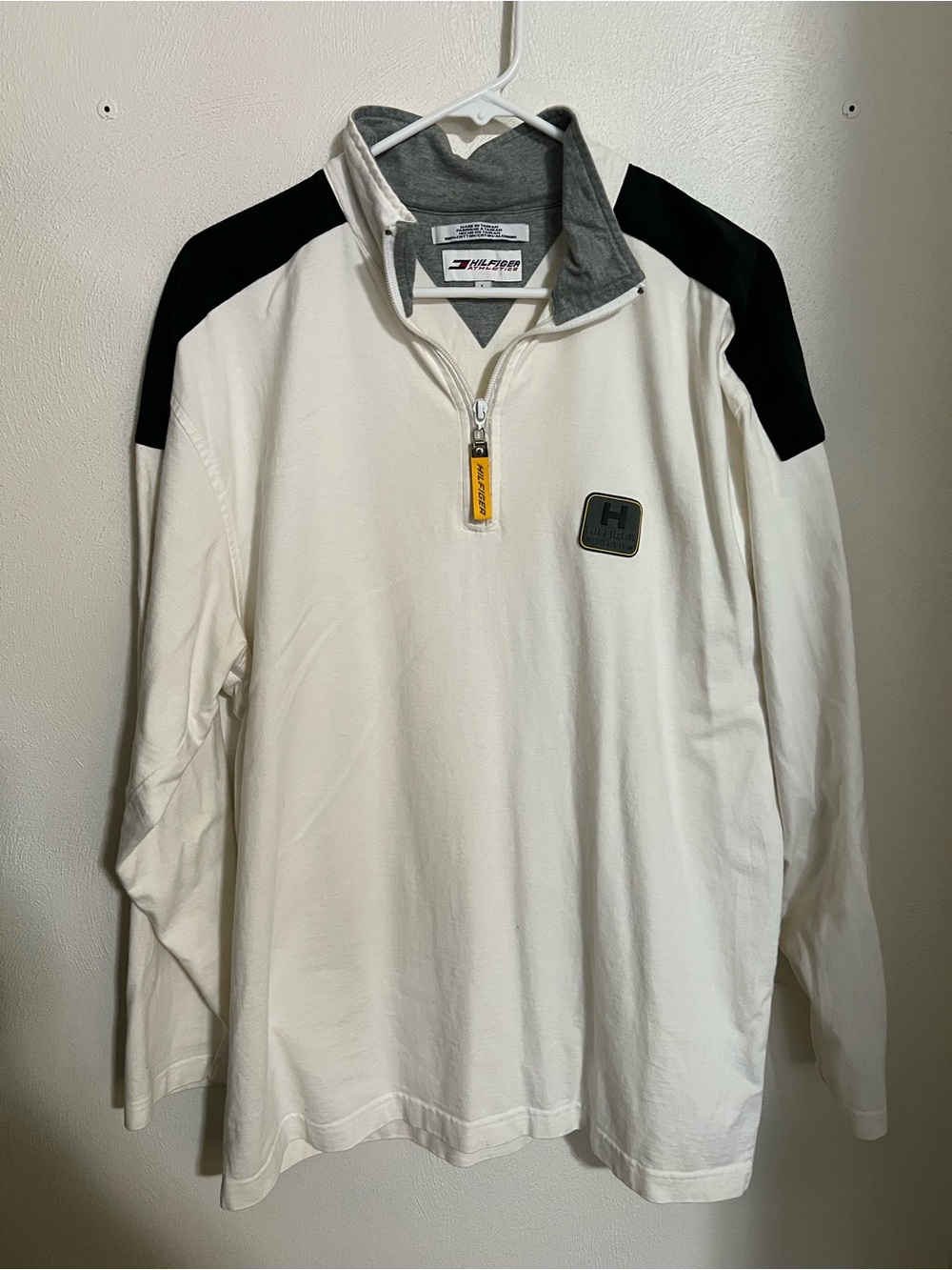 TOMMY HILFIGER Athletic Quarter Zip Sweatshirt Vintage Preppy White Blue Men's L